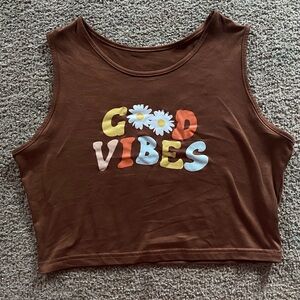 Brown Sleeveless "Good Vibes" Graphic Crop Top - Women's XL - shein